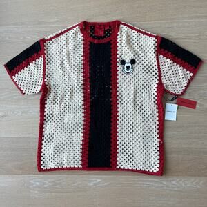 Forever 21 Disney Mickey Mouse Embroidered Crochet Shirt Men's Medium